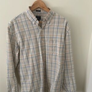 J. Crew Men's Casual Plaid Shirt - Light Beige and Soft Blue